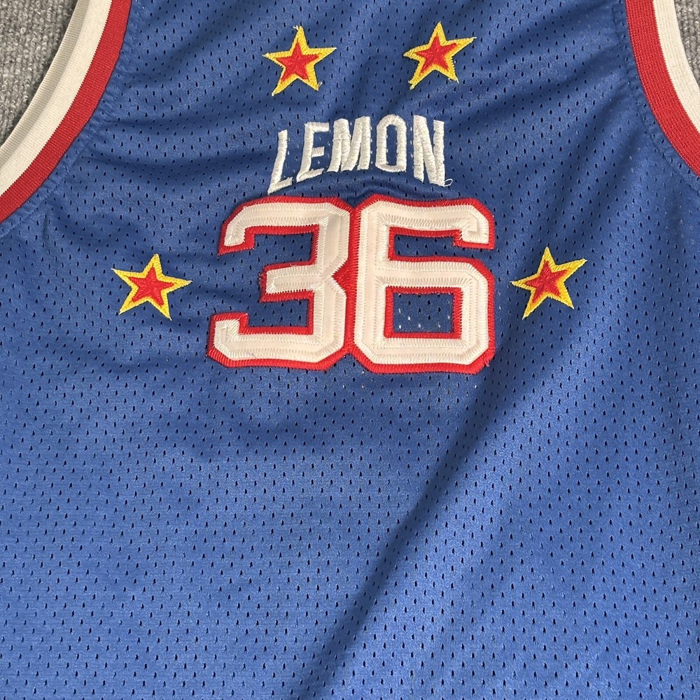 Vintage Platinum Fubu Harlem Globetrotters Meadowlark Lemon 36 Jersey XL Blue - Picture 4 of 11